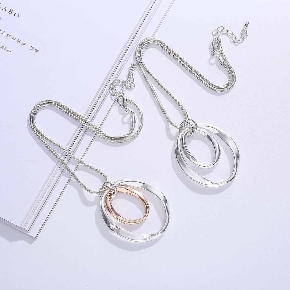 Necklace 2022 Fashion Two Tone Double Loop Pendant Necklace for Women